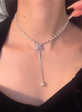 S925镀银珍珠蝴蝶结项链