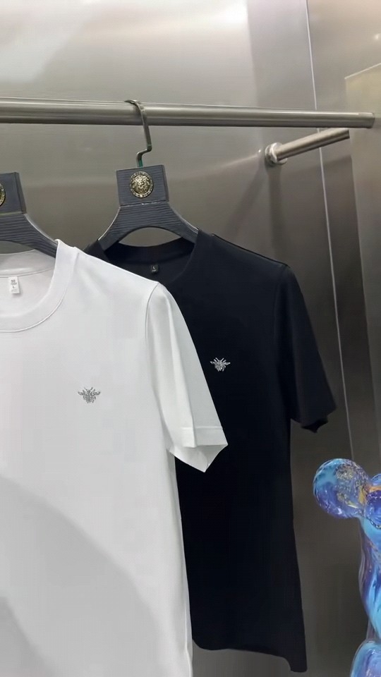 新品 冰丝滑料短袖t恤夏圆领欧洲站烫钻修身潮流半袖小logo男潮牌