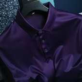 polo衫 高级感醋酸 桑蚕丝缎面冰丝滑料亮面短袖 中年爸爸T恤宽松