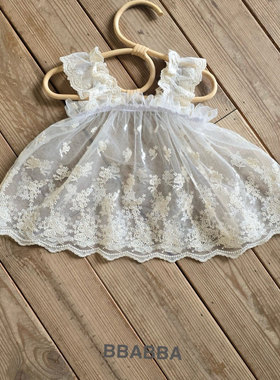 韩国童装BBABBA宝宝蕾丝公主裙精致刺绣网纱柔软连衣裙