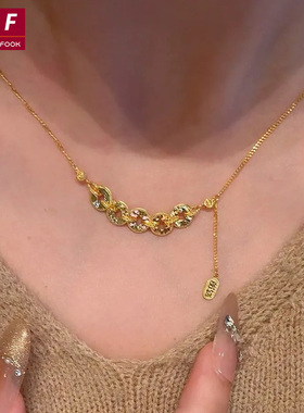 新款碎冰冰黄金项链女金包银钱多多五帝钱币招财锁骨链送女友礼物