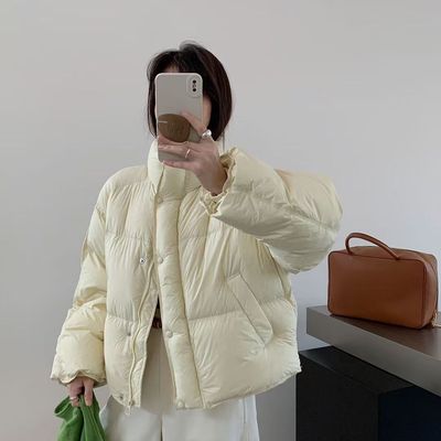 2025冬季新款韩版百搭羽绒服女款短款小个子加厚面包服白鸭绒外套