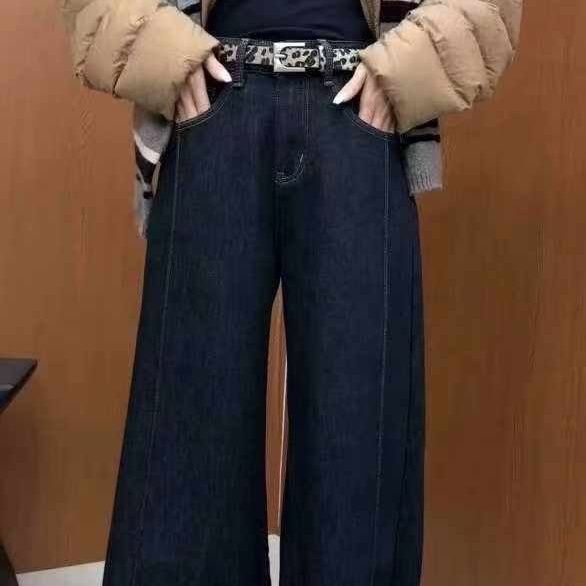 2025新款秋季韩版时尚百搭宽松休闲直筒加绒牛仔裤