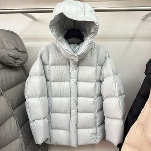 冬季新款韩版羽绒服女连帽云朵泡芙中长款方块格子90白鸭绒宽松