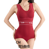 秋冬新款 加绒螺纹高弹免穿文胸塑型收腹束腰美体塑身连体内衣女