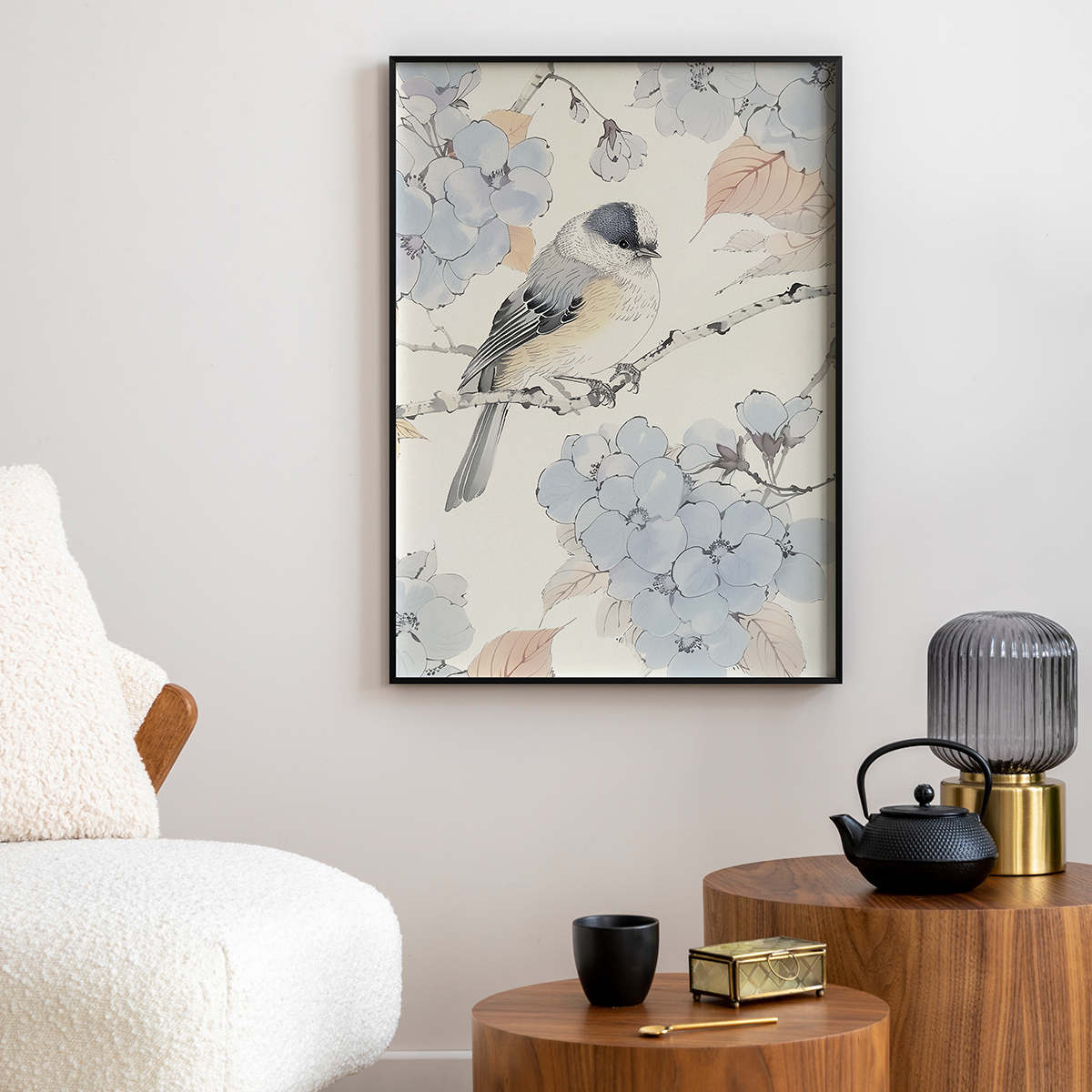 花枝雀影客厅卧室沙发装饰画挂画艺术框油画壁画抽象新中式动物鸟图片