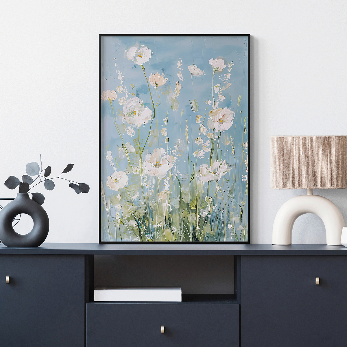 纯白花语客厅卧室沙发床头自然植物花卉装饰画挂画艺术框油画壁画图片