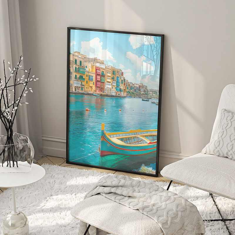 地中海港湾客厅卧室沙发风景建筑治愈系装饰画挂画艺术框油画壁画,家居饰品,现代装饰画,淘宝优惠券,粉丝福利购,淘宝优惠卷