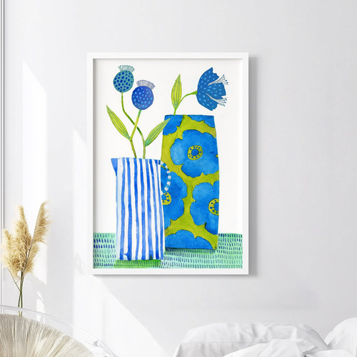 蓝调花语客厅卧室沙发玄关墙壁植物装饰画挂画艺术框油画壁画插画