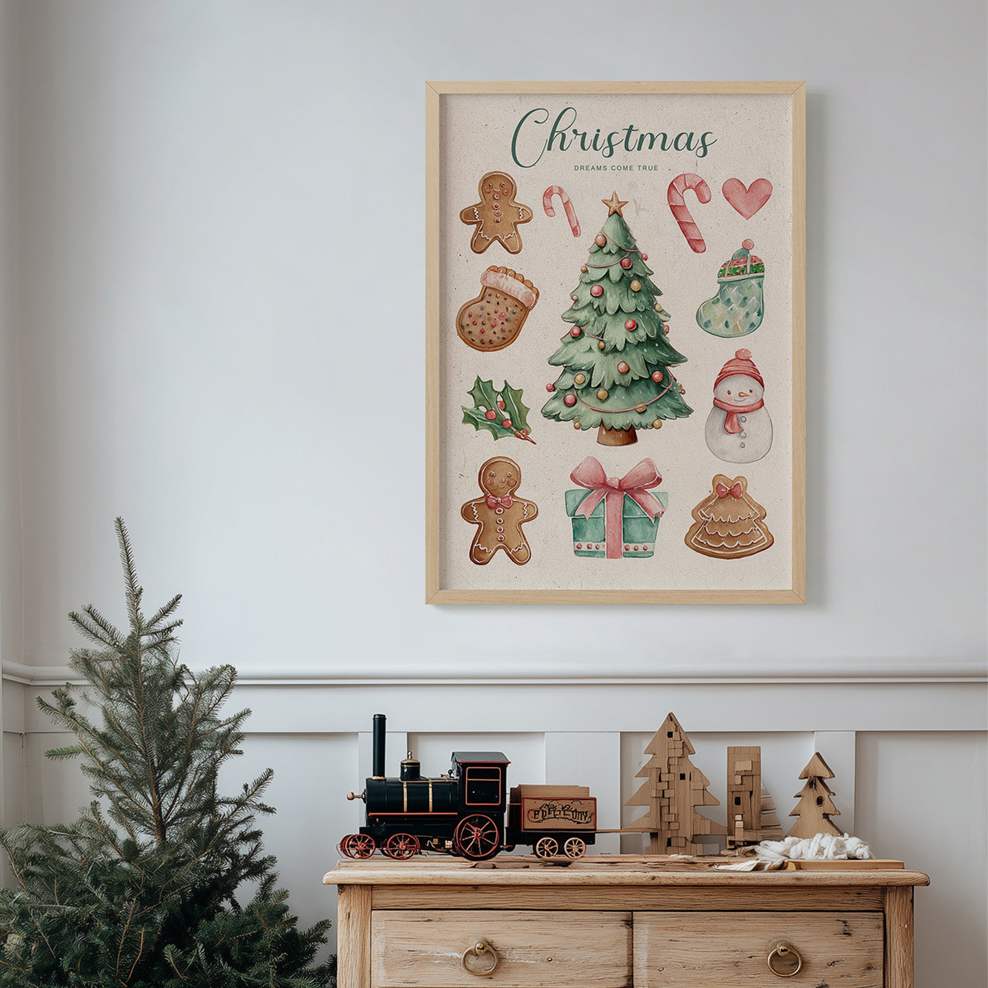 圣诞心愿客厅卧室沙发玄关墙壁植物装饰画挂画艺术框油画壁画插画