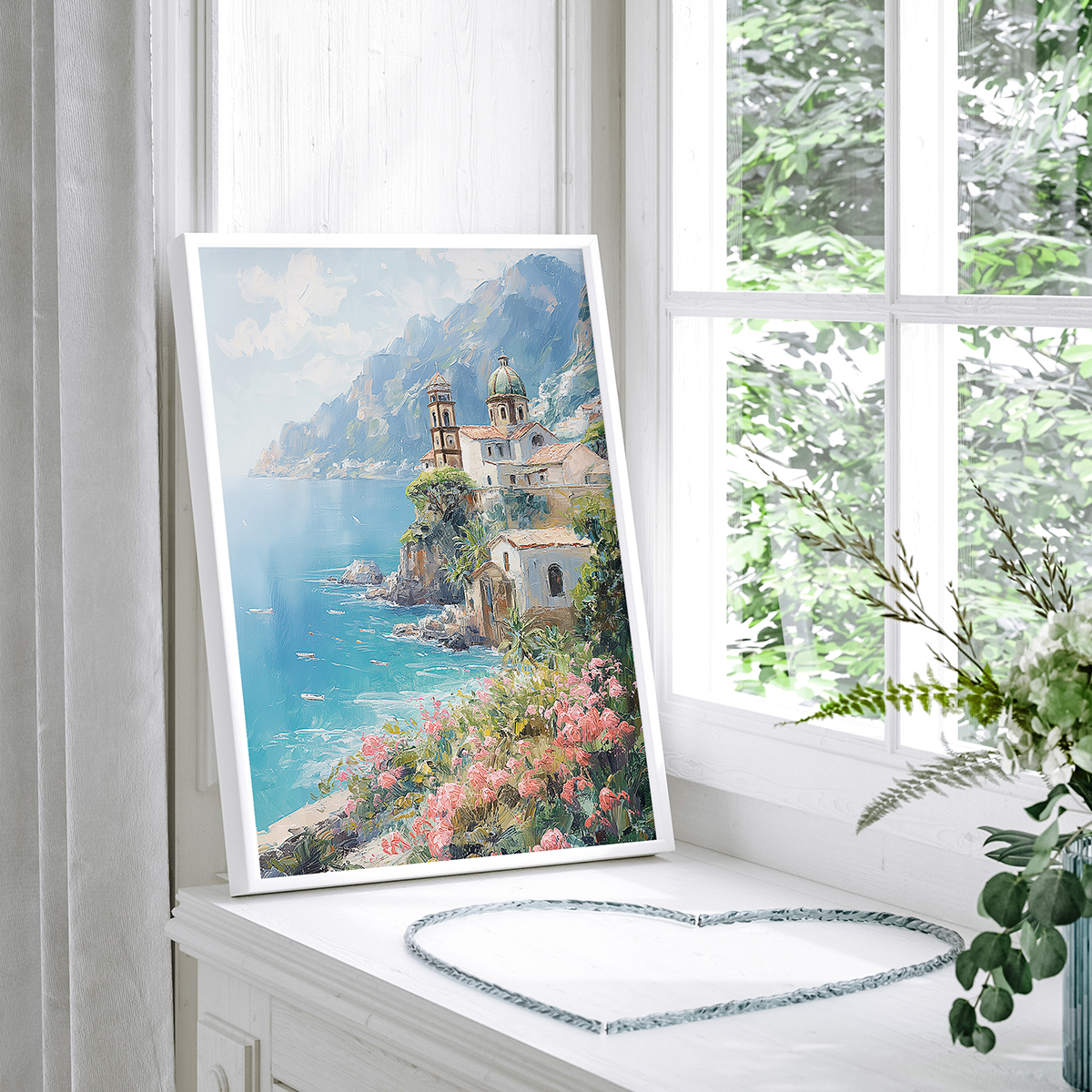 阳光海岸客厅卧室沙发水彩风景餐厅摆件装饰画挂画艺术框油画壁画