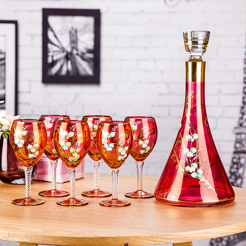 结婚交杯酒杯中国红色婚庆酒具套装 结婚高脚杯子 玻璃酒壶红酒