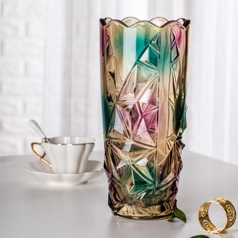 富贵竹百合琉璃色玻璃花瓶摆件插花餐厅客厅现代欧式简约水培花瓶