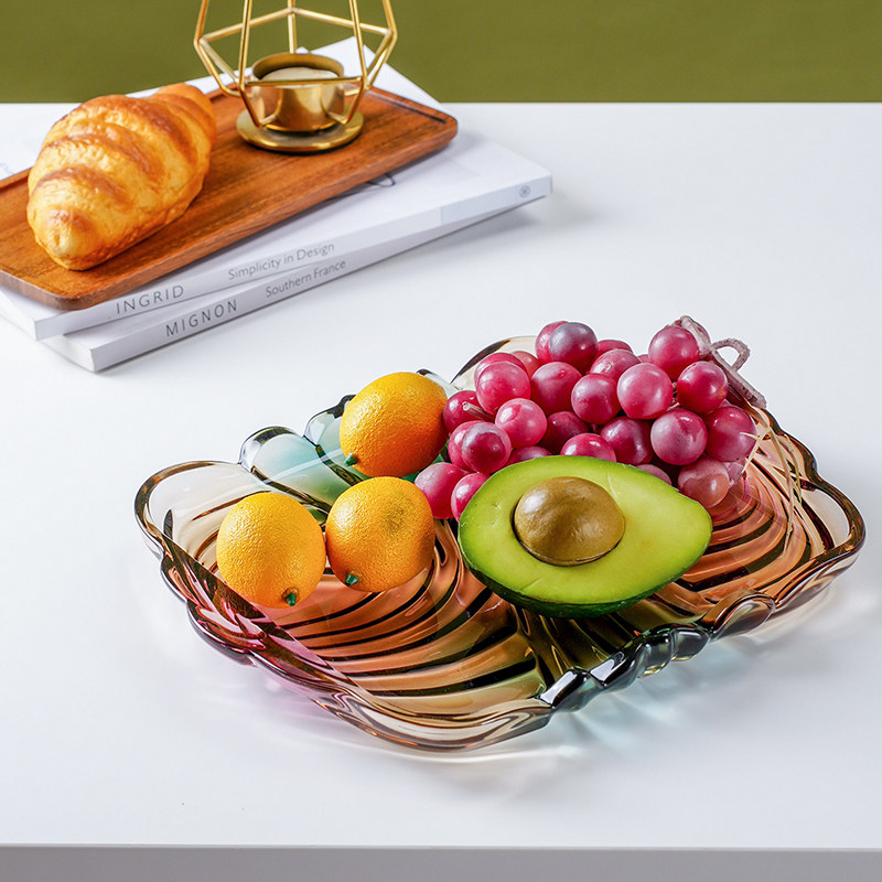 水晶玻璃高端琉璃色水果盘大号无铅玻璃茶盘方形托盘点心盘干果盘