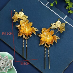 汉服唐风金色花朵发钗新娘头饰发花钗古风女超仙手工百搭头饰配饰