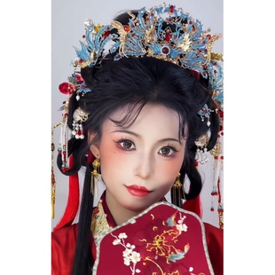 古风良缘夙缔发饰婚冠手工烧蓝明制汉服发冠发簪发钗新娘婚嫁套装