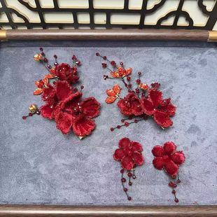 新款红色高级绒花发夹新娘头饰结婚花朵旗袍造型晨袍婚礼饰品配饰