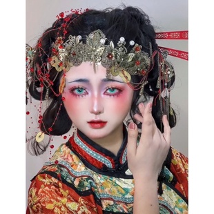 中式cos高颜值鬼新娘发饰发冠头饰异域新款古风汉服铜钱流苏复古