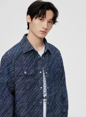 马克华菲商场同款24年秋7143-11021003-568时尚条纹牛仔外套国内