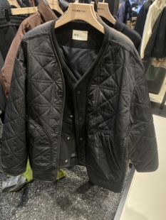 RS流石 专柜正品商场代购 菱形格拼接材质气质棉外套国内代购