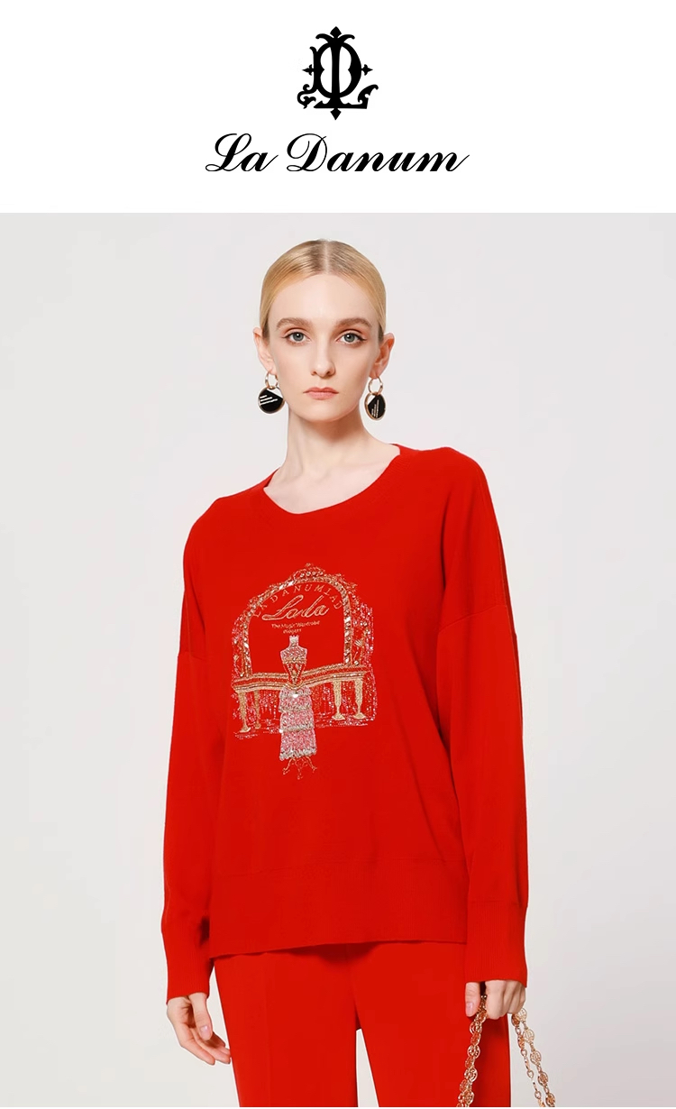 2024年阿丹娜正品商场同款绵羊毛混纺刺绣针织衫套头衫LDA319SWO0