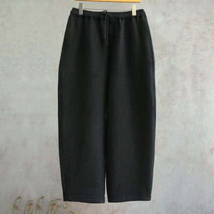 0102 黑色羊毛棉半松紧腰复古文艺女士休闲萝卜裤 新冬款 云芝元