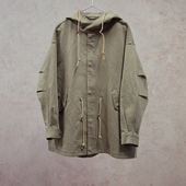 风衣外套 棉和纸碧纹染卡其绿色拉链连帽女款 云芝元 26春款