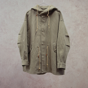 云芝元 26春款棉和纸碧纹染卡其绿色拉链连帽女款风衣外套