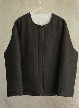 云芝元 新冬款深花灰斜纹棉郁灰提花女款双面开衫棉服外套2601B