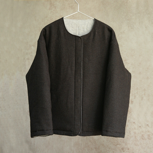 双面开衫 深花灰斜纹棉郁灰提花女款 棉服外套2601B 新冬款 云芝元