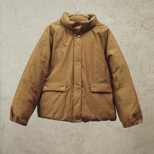 色织全棉咖色立领宽松95白鹅绒拉链羽绒服1901 云芝元 新冬款