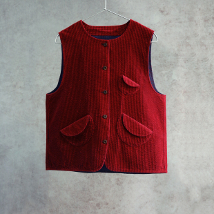 红色灯芯绒牦牛绒杂色棉双面马甲保暖马夹3002 云芝元 新冬款