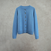 康赛妮纯羊绒花青蓝色横机针织女士羊绒开衫 云芝元 新冬款 1093M