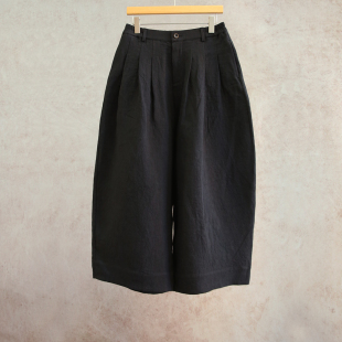 黑色汉麻高密斜纹半松紧腰阔腿裤 新款 设计师原创26春季 云芝元