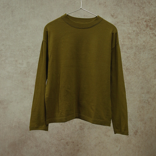 1317M 浅芥绿色纯棉圆领高捻针织电脑横机休闲套头衫 云芝元 冬款