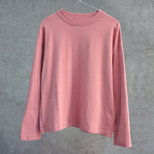 云芝元 冬款暗粉色纯棉圆领落肩高捻针织电脑横机休闲套头衫1317M