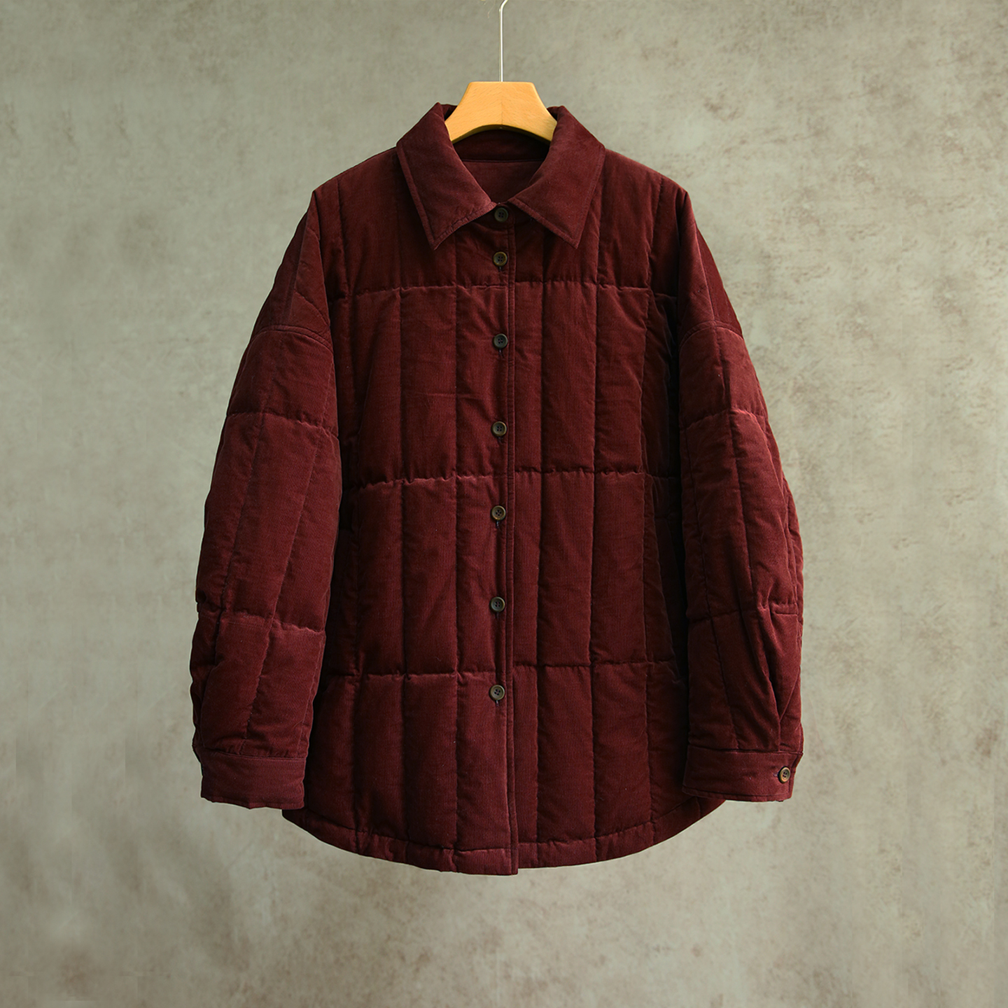 云芝元 新冬款红棕细灯芯绒全棉95白鹅绒衬衫保暖羽绒服2303-S