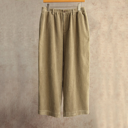 云芝元 新冬款进口日晒干米灰纯棉灯芯绒半松紧腰赛长安裤1603-M