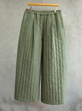 云芝元 新冬款日晒干菘绿亚麻棉全松紧腰棉裤保暖休闲棉裤0407-M