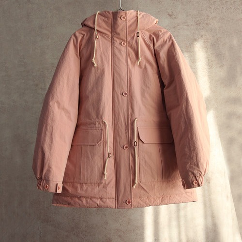 云芝元 新冬款高密棉菘粉插肩袖95白鹅绒连帽保暖羽绒服3001-B