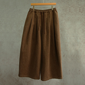 长安咖色汉麻棉全松紧腰百搭休闲阔腿裤 云芝元 设计师秋冬款 1803B