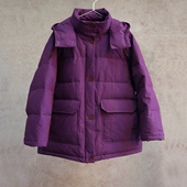 云芝元 冬款 紫色亚麻棉桑蚕丝95白鹅绒连帽中长保暖女羽绒服1103S