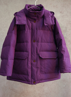 云芝元冬款紫色亚麻棉桑蚕丝95白鹅绒连帽中长保暖女羽绒服1103S
