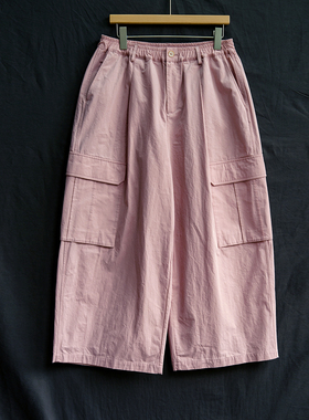 云芝元 原创设计菘粉高密棉半松紧腰宽松休闲百搭工装裤1107-B