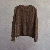 云芝元 外套0108 新冬款 纯羊毛黑咖色花纱绞花圆领横机针织开衫