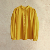 云芝元 2216M 文艺气质女士衬衫 新冬款 进口全棉日晒干黄色抽褶长袖