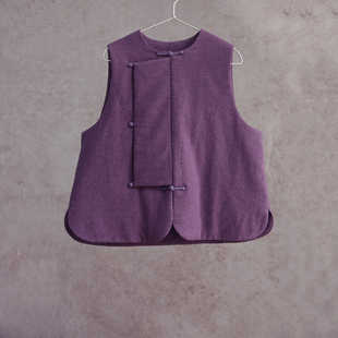 夹棉马甲保暖棉马夹1303 茄紫色斜纹棉中式 新冬款 云芝元