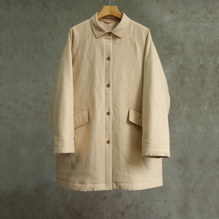 设计师秋冬款 棉衣1701 棉服杏色全棉插肩袖 式 翻领衬衫 云芝元