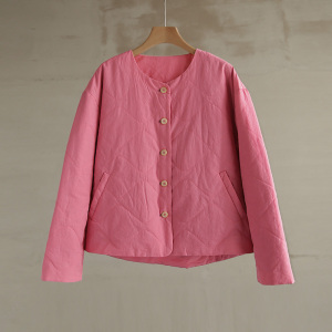 布兜设计师款柞蚕丝棉粉棉服长袖圆领时尚保暖女棉衣