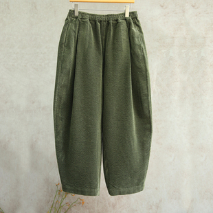 2703 灰绿色灯芯绒牦牛绒棉全松紧腰萝卜裤 设计师新冬款 云芝元